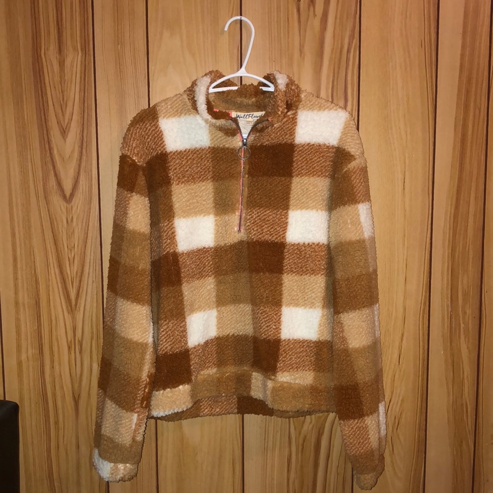 Wildflowers Brown and Cream Plaid Sweater